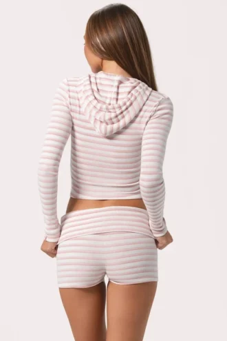 Ribbade minishorts i rosa randigt jersey Ribbade minishorts i rosa randigt jersey
