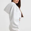 Kort hoodie i stretchig bomullsfleece i gråmelerat Kort hoodie i stretchig bomullsfleece i gråmelerat