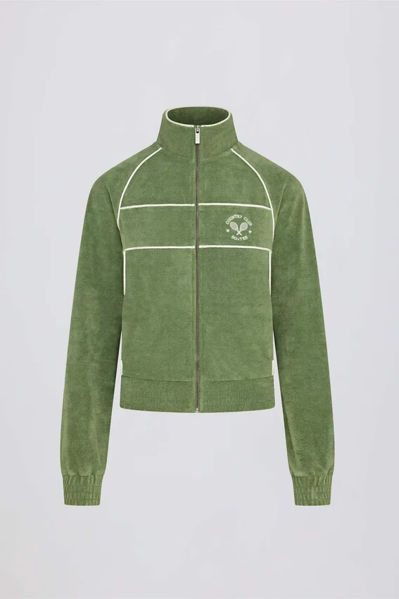 Kort sweatshirt i frotté med dragkedja i grönt Kort sweatshirt i frotté med dragkedja i grönt