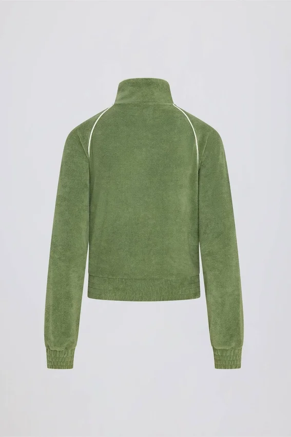 Kort sweatshirt i frotté med dragkedja i grönt Kort sweatshirt i frotté med dragkedja i grönt