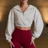 Kort sweatshirt med kvartslång dragkedja i gråmelerat Kort sweatshirt med kvartslång dragkedja i gråmelerat