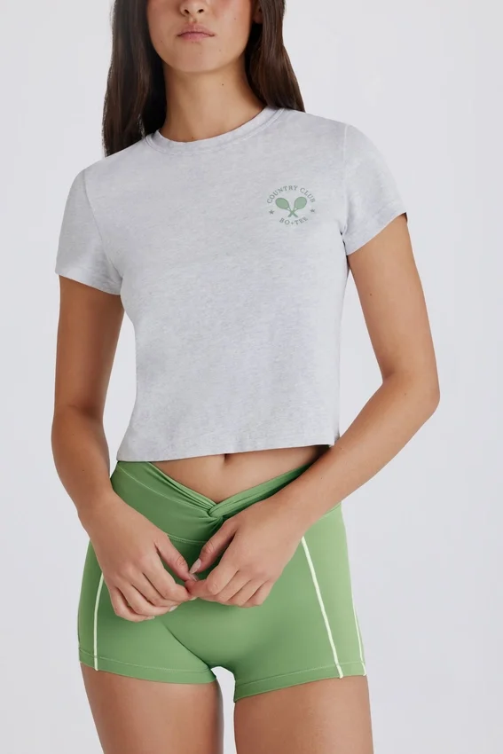 Kort T-shirt med tryck i gråmelerat Kort T-shirt med tryck i gråmelerat
