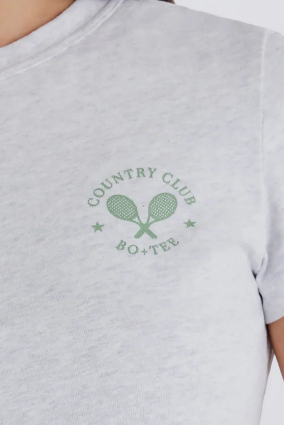 Kort T-shirt med tryck i gråmelerat Kort T-shirt med tryck i gråmelerat