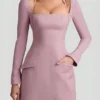 Ksenia strukturerad A-linje miniklänning med nålstreck i mauve Ksenia strukturerad A-linje miniklänning med nålstreck i mauve