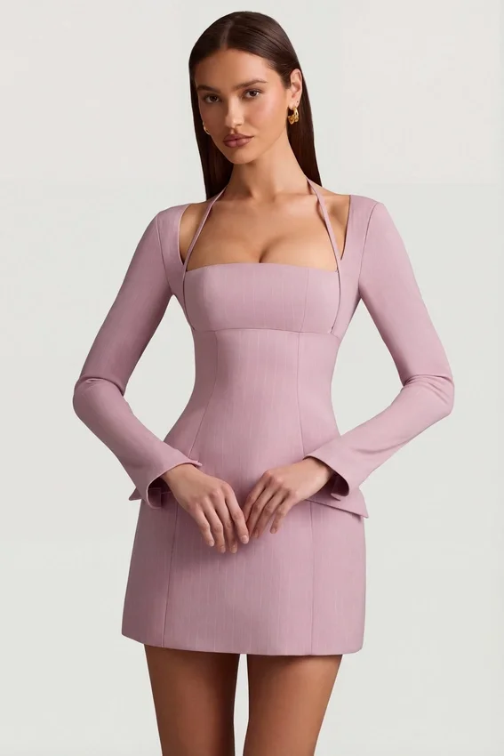 Ksenia strukturerad A-linje miniklänning med nålstreck i mauve Ksenia strukturerad A-linje miniklänning med nålstreck i mauve