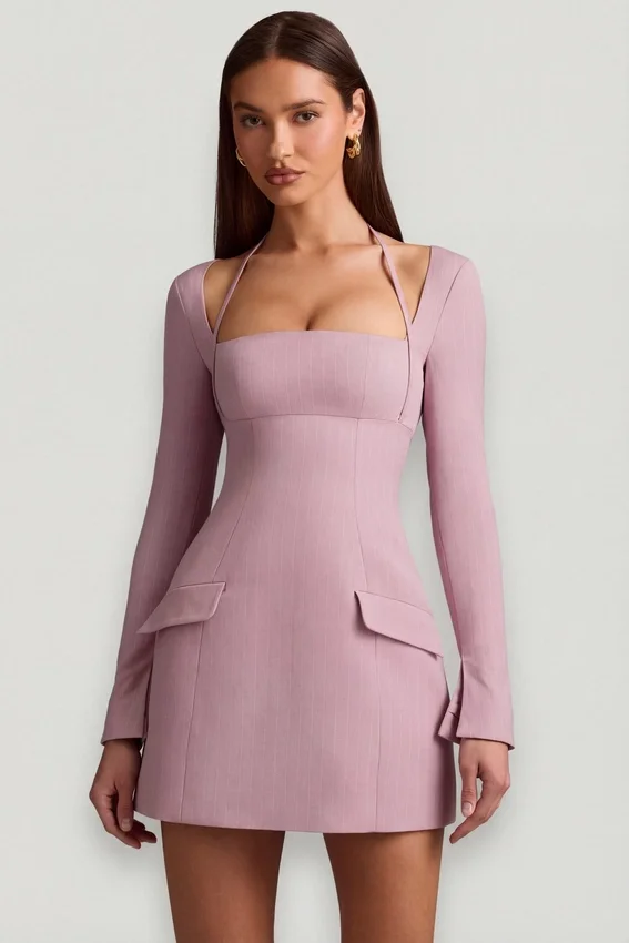 Ksenia strukturerad A-linje miniklänning med nålstreck i mauve Ksenia strukturerad A-linje miniklänning med nålstreck i mauve