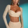 La Desirade Embellished Cowl Neck Crop Top i sand La Desirade Embellished Cowl Neck Crop Top i sand