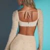 La Desirade Embellished Cowl Neck Crop Top i sand La Desirade Embellished Cowl Neck Crop Top i sand