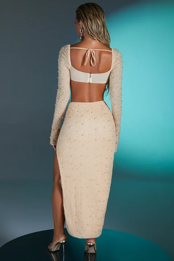 La Desirade Embellished Cowl Neck Crop Top i sand La Desirade Embellished Cowl Neck Crop Top i sand