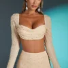 La Desirade Embellished Cowl Neck Crop Top i sand La Desirade Embellished Cowl Neck Crop Top i sand