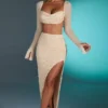 La Desirade Embellished Cowl Neck Crop Top i sand La Desirade Embellished Cowl Neck Crop Top i sand