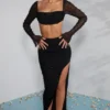 La Desirade Embellished Cowl Neck Crop Top i svart La Desirade Embellished Cowl Neck Crop Top i svart