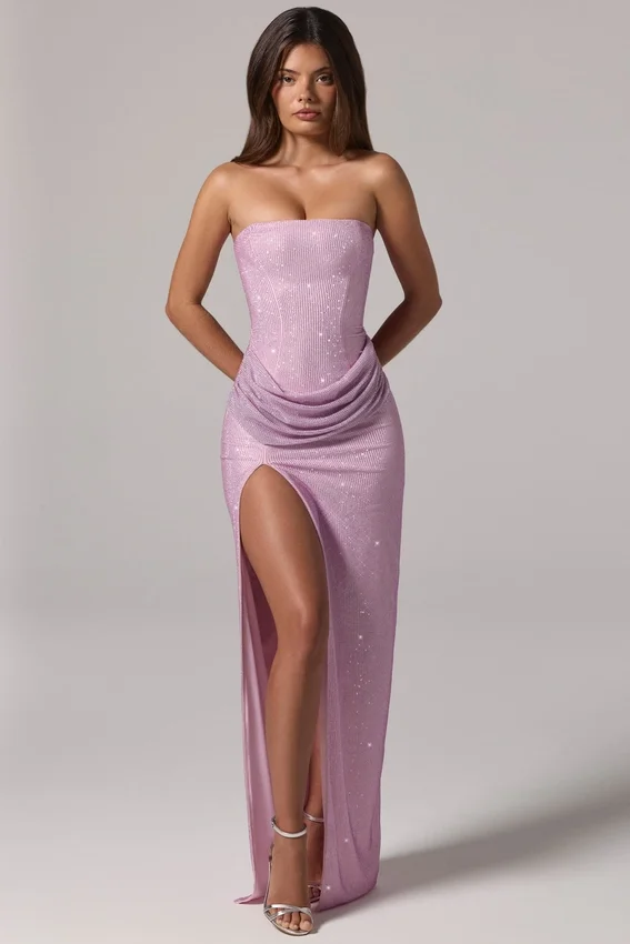 La Rochette Maxiklänning med bandeau och cowl-midja i rosa La Rochette Maxiklänning med bandeau och cowl-midja i rosa