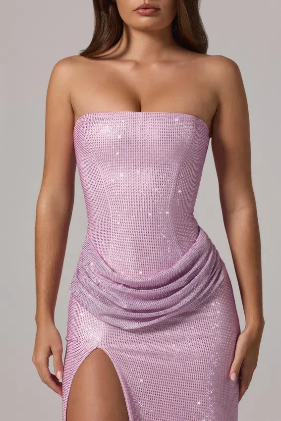 La Rochette Maxiklänning med bandeau och cowl-midja i rosa La Rochette Maxiklänning med bandeau och cowl-midja i rosa