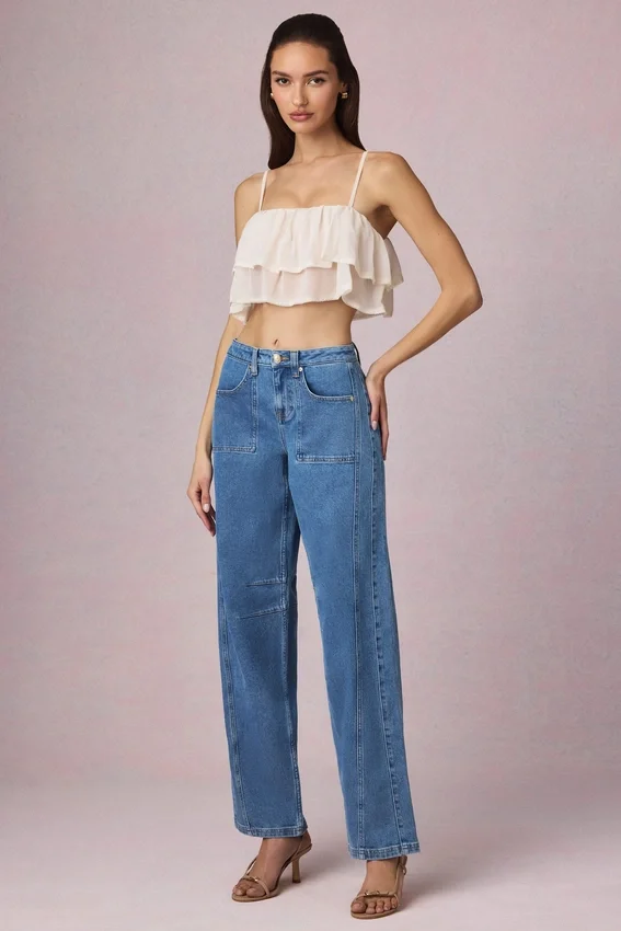 Bobbi Mid-Rise Barrel-Leg Jeans i mellblå tvätt Bobbi Mid-Rise Barrel-Leg Jeans i mellblå tvätt