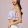 Lacie kort camisole-top med volanger i lila Lacie kort camisole-top med volanger i lila