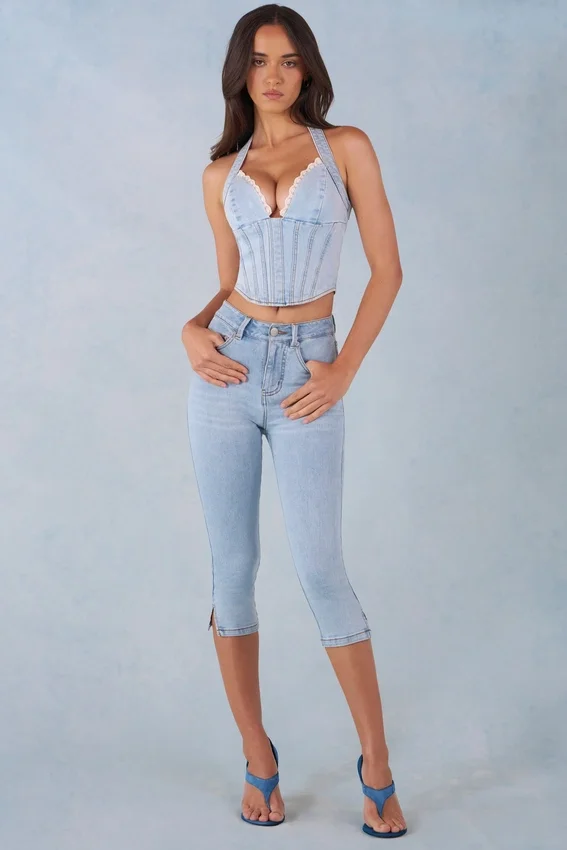 Landon Capri-jeans i ljus denim med medelhög midja Landon Capri-jeans i ljus denim med medelhög midja