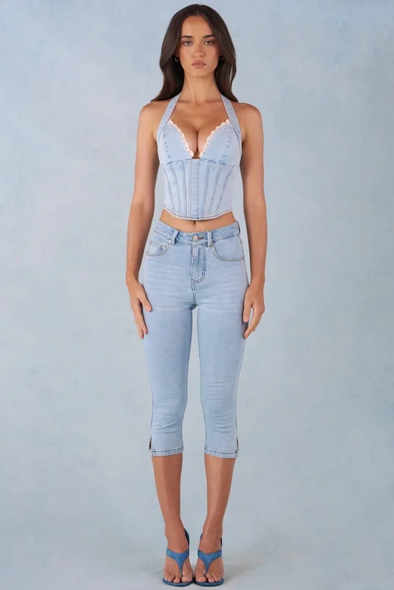 Landon Capri-jeans i ljus denim med medelhög midja Landon Capri-jeans i ljus denim med medelhög midja