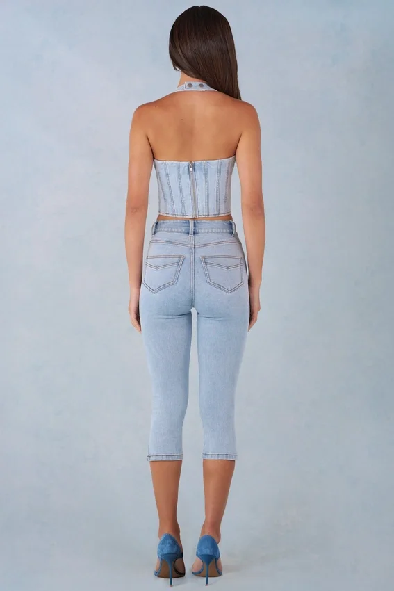 Landon Capri-jeans i ljus denim med medelhög midja Landon Capri-jeans i ljus denim med medelhög midja