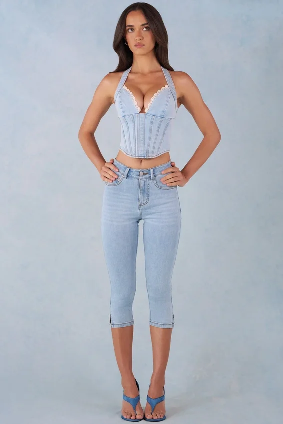 Landon Capri-jeans i ljus denim med medelhög midja Landon Capri-jeans i ljus denim med medelhög midja