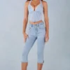Landon Capri-jeans i ljus denim med medelhög midja Landon Capri-jeans i ljus denim med medelhög midja