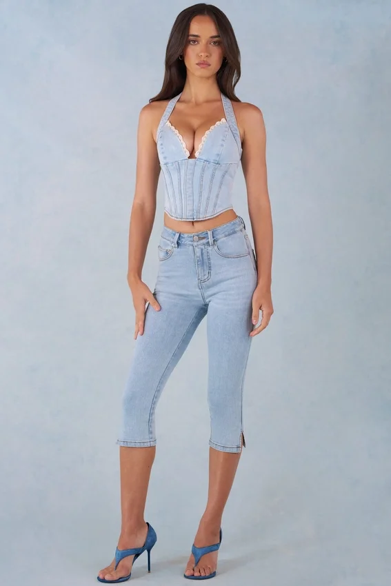 Landon Capri-jeans i ljus denim med medelhög midja Landon Capri-jeans i ljus denim med medelhög midja