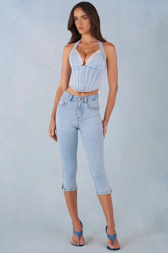 Landon Capri-jeans i ljus denim med medelhög midja Landon Capri-jeans i ljus denim med medelhög midja