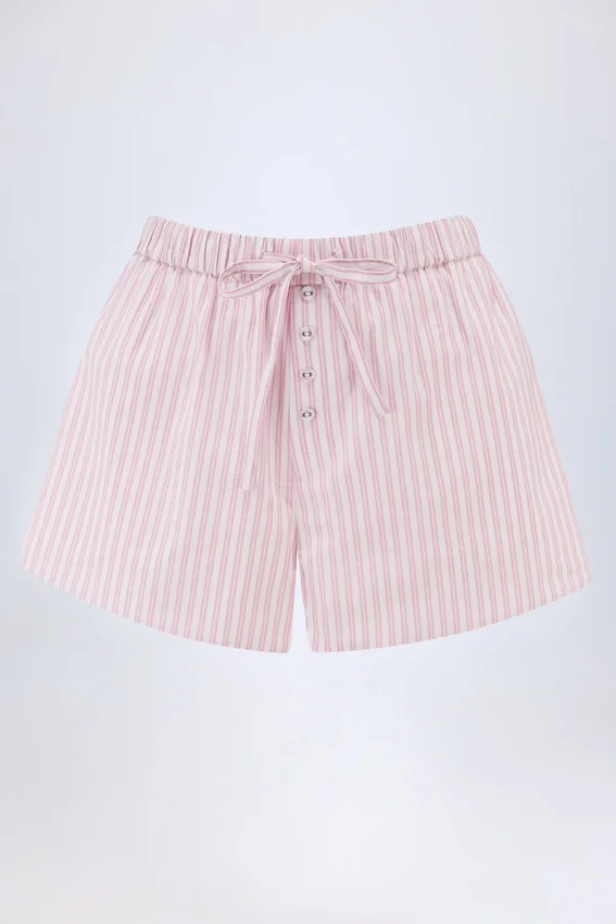 Lariana mid-rise cotton poplin shorts with pink stripes Lariana mid-rise cotton poplin shorts with pink stripes