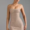 Lasma Embellished Halterneck A-Line Miniklänning i Almond Lasma Embellished Halterneck A-Line Miniklänning i Almond