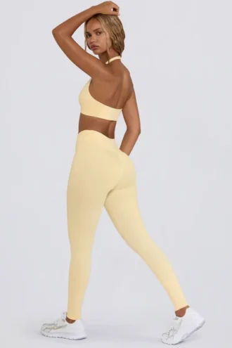 Leggings i borstad jersey med rynkad midja i färgen Lemon Marl Leggings i borstad jersey med rynkad midja i färgen Lemon Marl