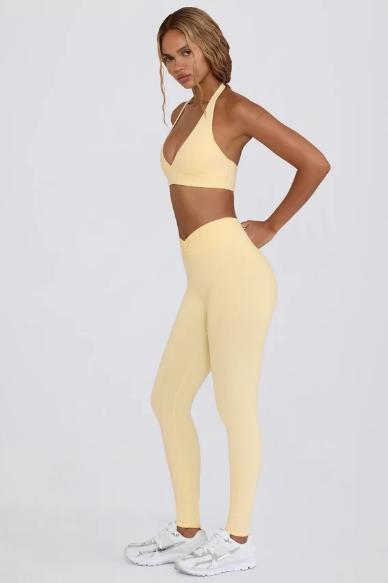 Leggings i borstad jersey med rynkad midja i färgen Lemon Marl Leggings i borstad jersey med rynkad midja i färgen Lemon Marl