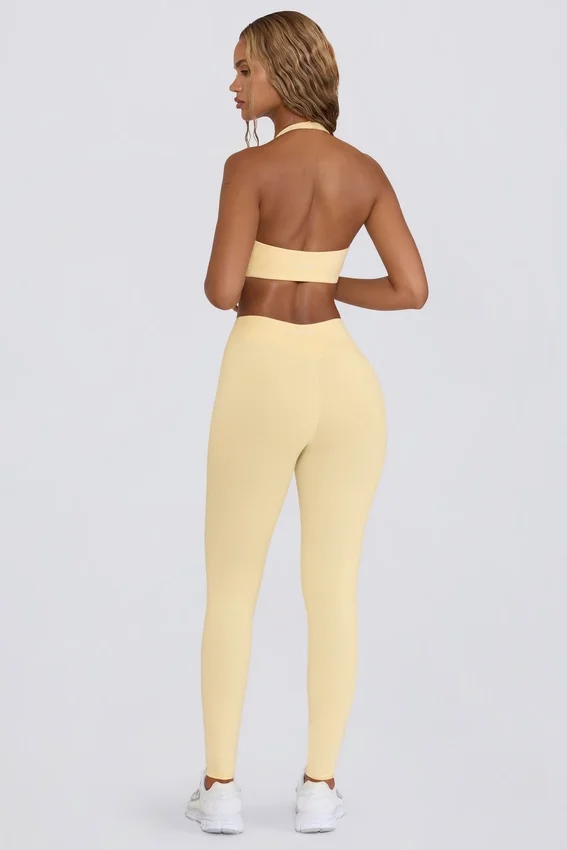 Leggings i borstad jersey med rynkad midja i färgen Lemon Marl Leggings i borstad jersey med rynkad midja i färgen Lemon Marl