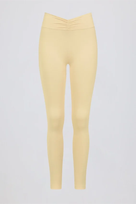 Leggings i borstad jersey med rynkad midja i färgen Lemon Marl Leggings i borstad jersey med rynkad midja i färgen Lemon Marl