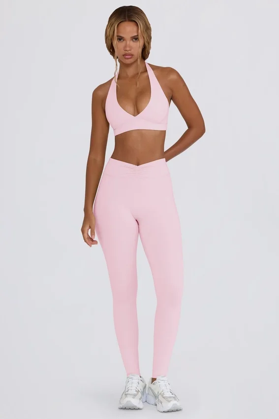 Leggings i borstad jersey med rynkad midja i ljusrosa melerad Leggings i borstad jersey med rynkad midja i ljusrosa melerad
