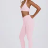Leggings i borstad jersey med rynkad midja i ljusrosa melerad Leggings i borstad jersey med rynkad midja i ljusrosa melerad