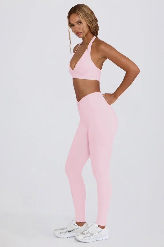 Leggings i borstad jersey med rynkad midja i ljusrosa melerad Leggings i borstad jersey med rynkad midja i ljusrosa melerad