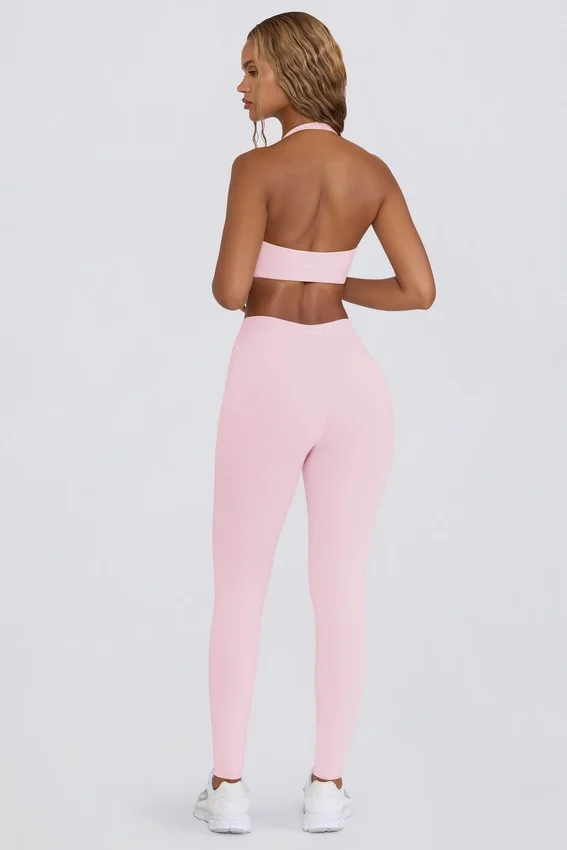Leggings i borstad jersey med rynkad midja i ljusrosa melerad Leggings i borstad jersey med rynkad midja i ljusrosa melerad