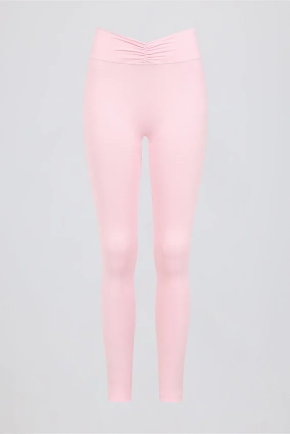 Leggings i borstad jersey med rynkad midja i ljusrosa melerad Leggings i borstad jersey med rynkad midja i ljusrosa melerad