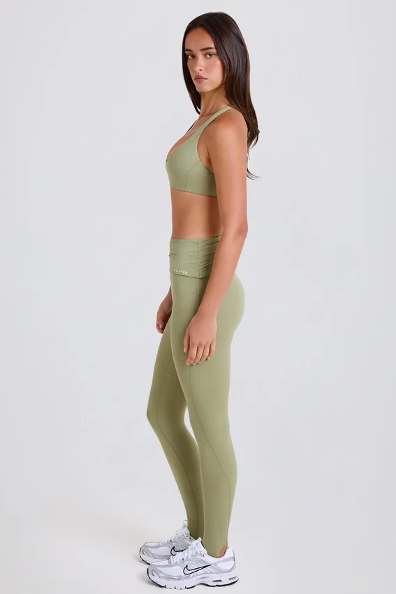 Leggings med vikbar midja och hällor i Matcha Leggings med vikbar midja och hällor i Matcha