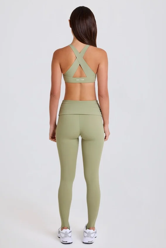 Leggings med vikbar midja och hällor i Matcha Leggings med vikbar midja och hällor i Matcha