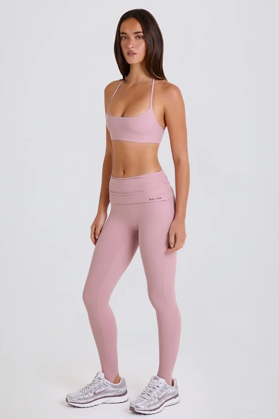 Leggings med vikbar midja och hällor i mauve Leggings med vikbar midja och hällor i mauve