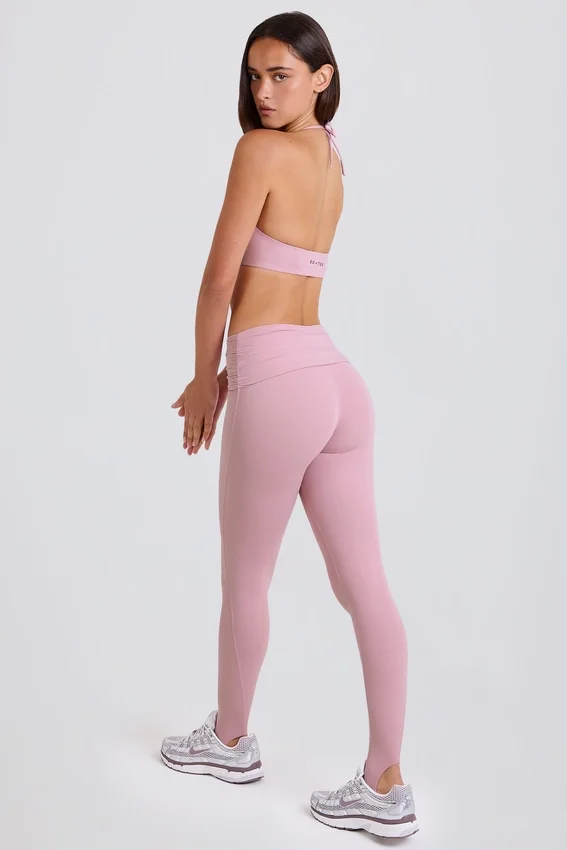 Leggings med vikbar midja och hällor i mauve Leggings med vikbar midja och hällor i mauve