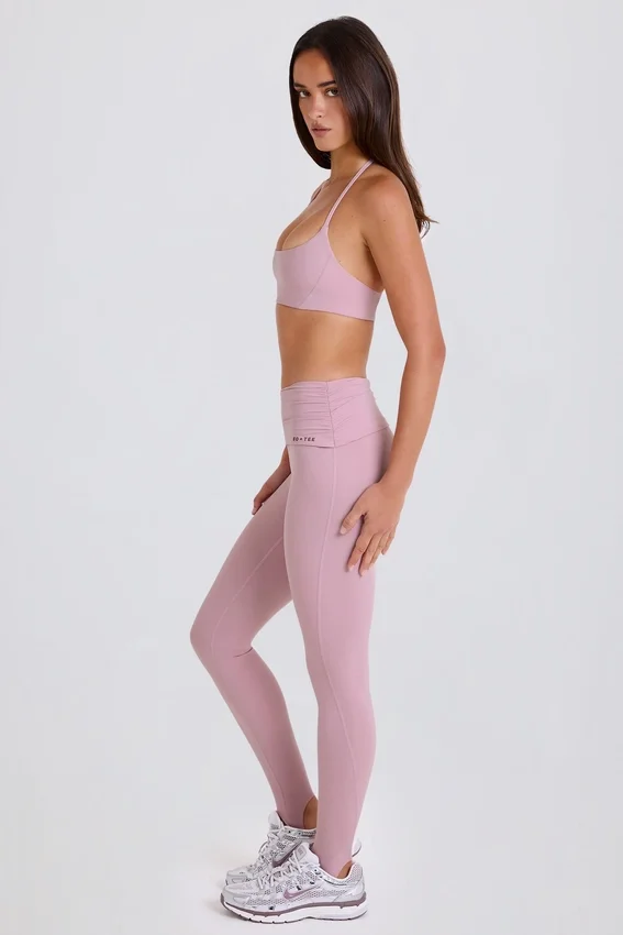 Leggings med vikbar midja och hällor i mauve Leggings med vikbar midja och hällor i mauve