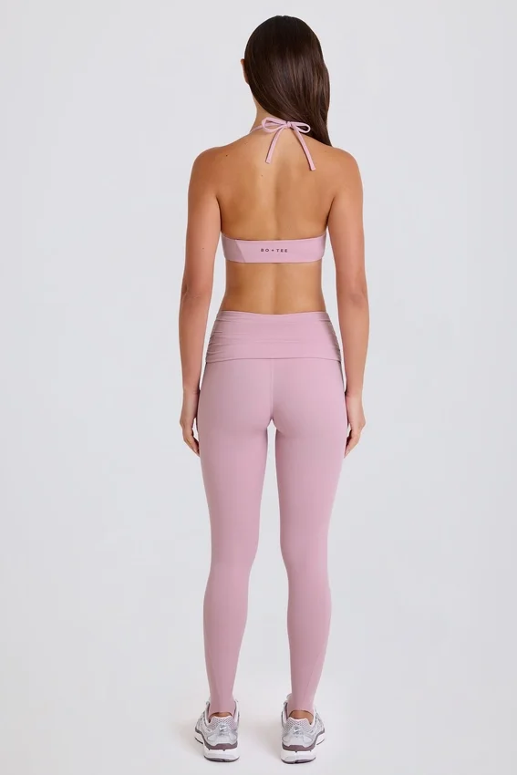 Leggings med vikbar midja och hällor i mauve Leggings med vikbar midja och hällor i mauve