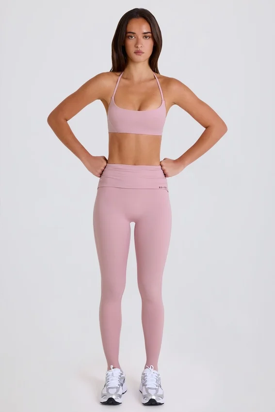 Leggings med vikbar midja och hällor i mauve Leggings med vikbar midja och hällor i mauve