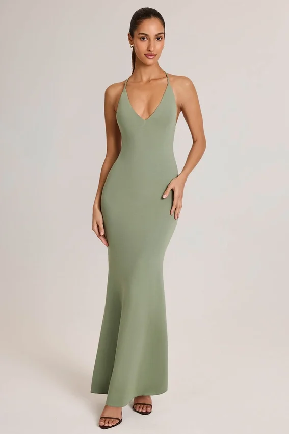Leire Modal Plunge Backless Maxi Klänning i salviagrön Leire Modal Plunge Backless Maxi Klänning i salviagrön