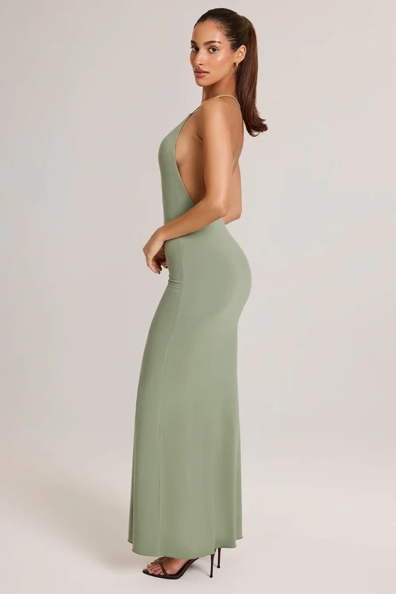 Leire Modal Plunge Backless Maxi Klänning i salviagrön Leire Modal Plunge Backless Maxi Klänning i salviagrön