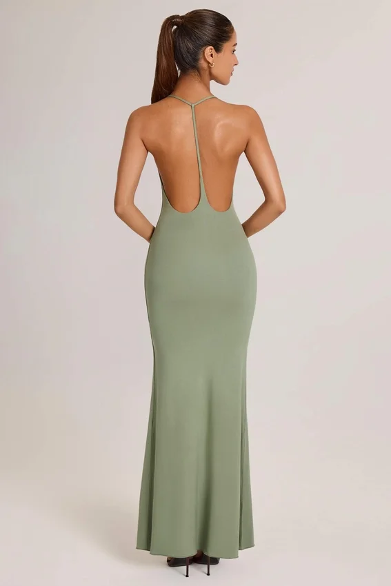 Leire Modal Plunge Backless Maxi Klänning i salviagrön Leire Modal Plunge Backless Maxi Klänning i salviagrön