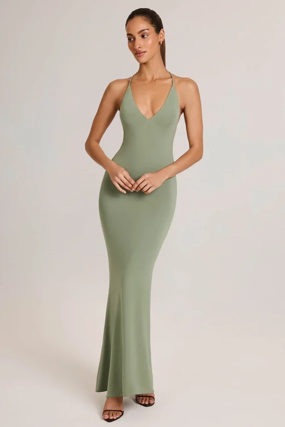 Leire Modal Plunge Backless Maxi Klänning i salviagrön Leire Modal Plunge Backless Maxi Klänning i salviagrön
