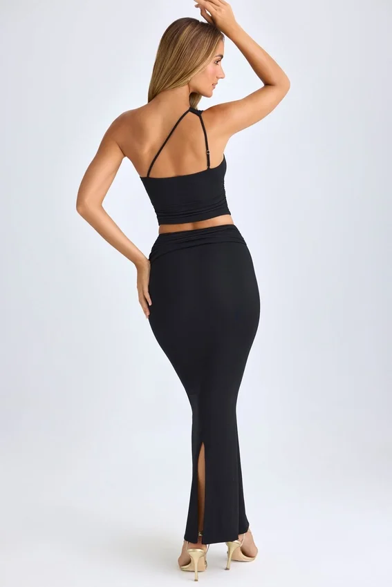 Lena Modal Twist-Front Maxikjol i svart Lena Modal Twist-Front Maxikjol i svart
